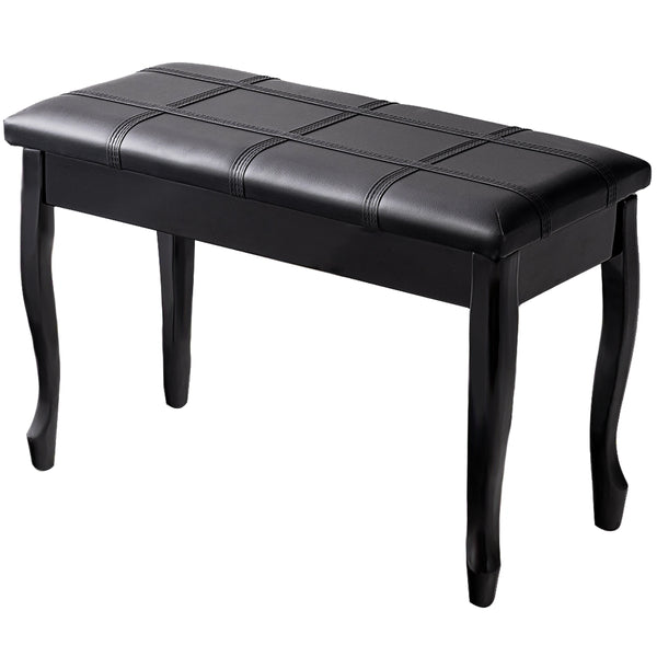 Solid Wood PU Leather Piano Bench with Storage