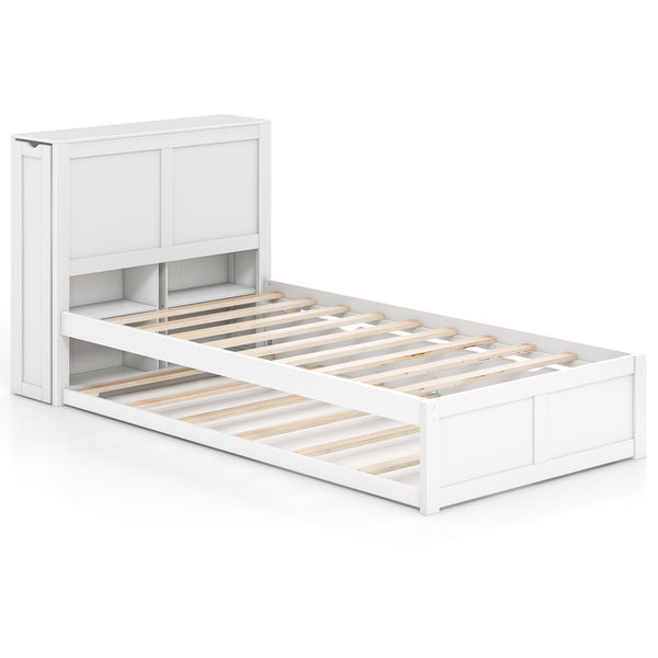 Twin/Full Kids Wooden Platform Bed with Trundle Storage Headboard