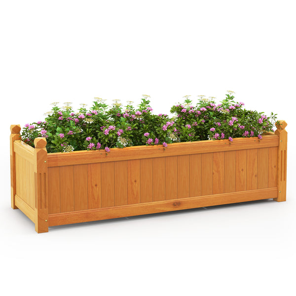 Wooden Rectangular Garden Bed with Drainage System