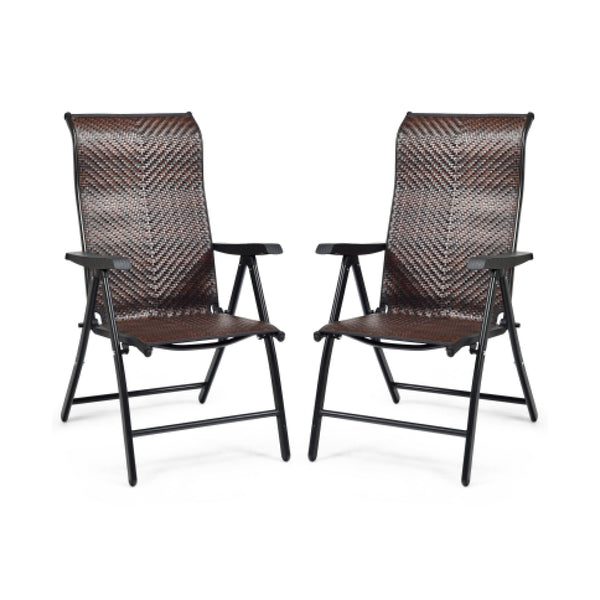 2 Piece Patio Rattan Folding Reclining Chair