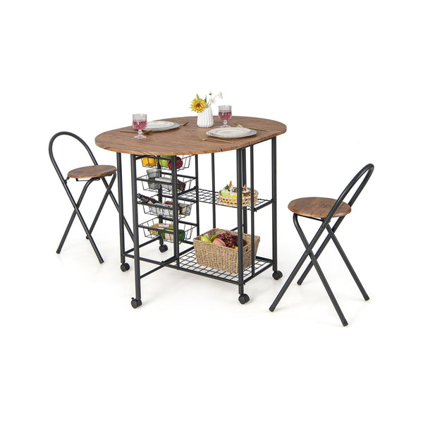 3 Pieces Folding Dining Table and Chair Set