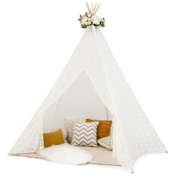 Lace Teepee Tent with Colorful Light Strings for Children and Adults