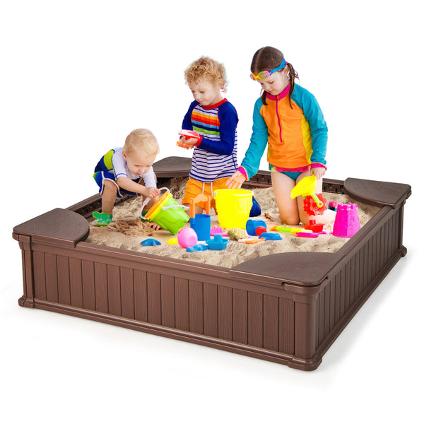 Kids Outdoor Sandbox with Oxford Cover and 4 Corner Seats