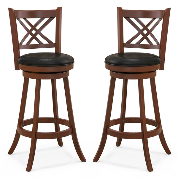 360 Degree Swivel Upholstered Barstools Set of 2 with Back and Footrest