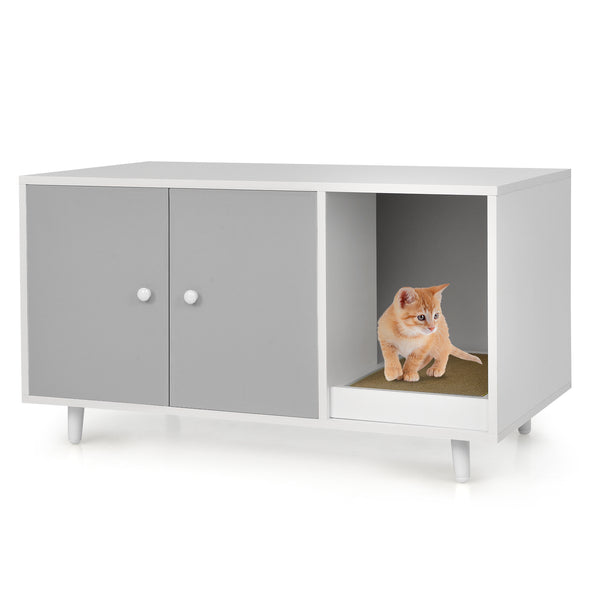 Cat Litter Box Enclosure with Divider and Double Doors