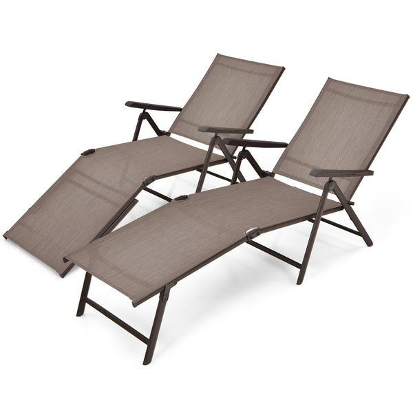 2 Pieces Foldable Chaise Lounge Chair with 2-Position Footrest