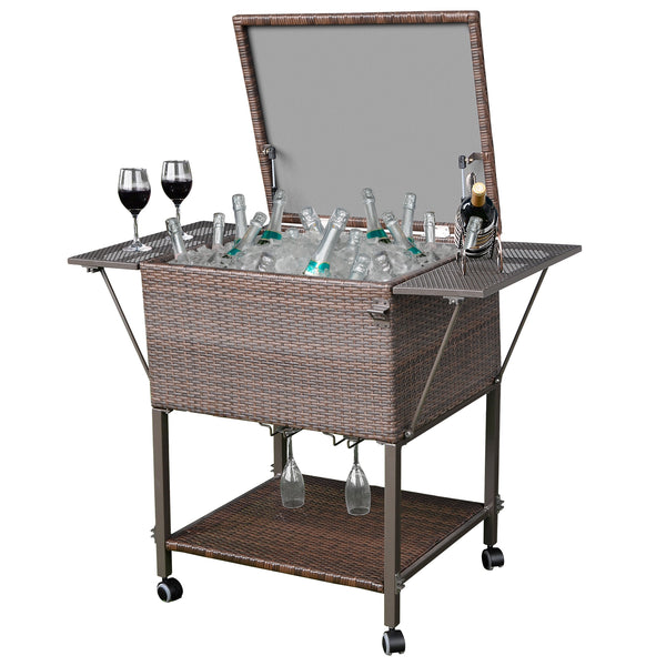 108 Qt Outdoor Portable Rattan Cooler Cart Trolley