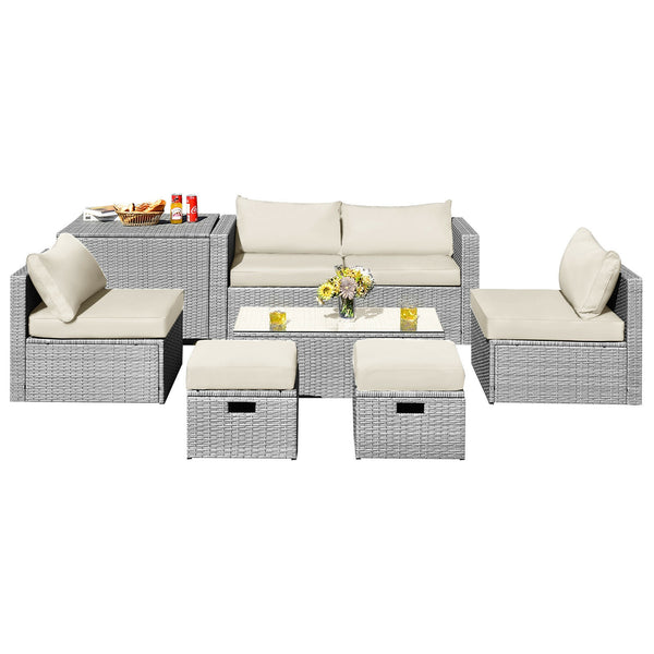 8 Pieces Wicker Patio Furniture Set with Space-Saving Design and Storage Box