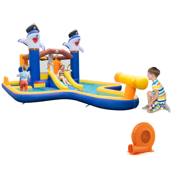 7-In-1 Water Slide Park with Splash Pool and Water Cannon with 750W Blower