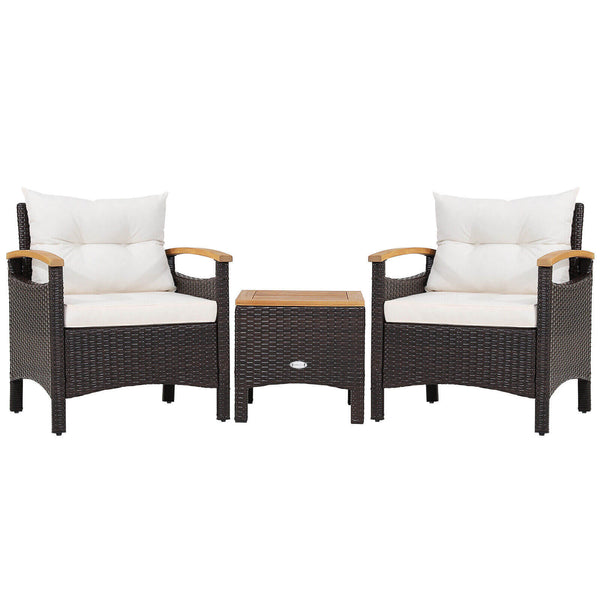 3 Pieces Patio Rattan Furniture Set with Removable Cushion