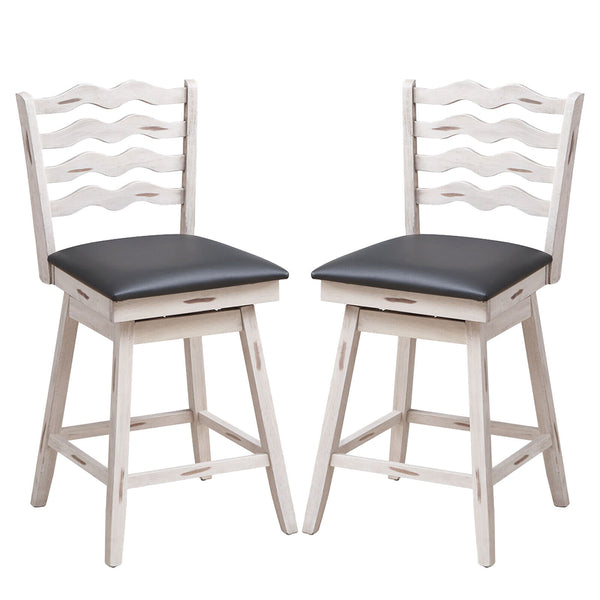 360 Degree Swivel Bar Stools with Rubber Wood Frame and Ergonomic Backrest and Footrest