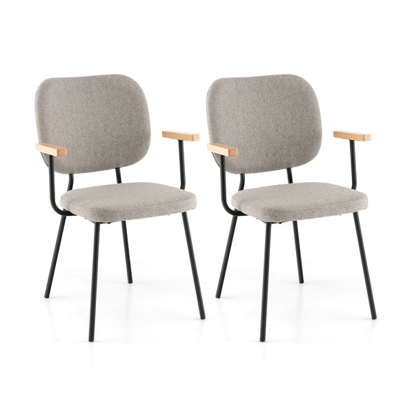 Set of 2 Modern Fabric Dining Chairs with Armrest and Curved Backrest