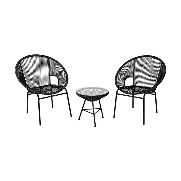 3 Pieces Patio Acapulco Furniture Bistro Set with Glass Table