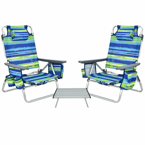 2 Packs 5-Position Outdoor Folding Backpack Beach Table Chair Reclining Chair Set