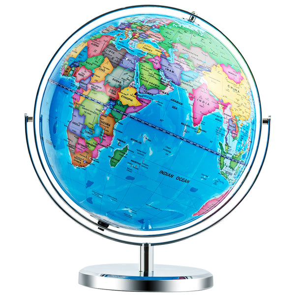 13 Inch Illuminated World Globe 720 Degree Rotating Map with LED Light