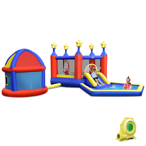 Kids Inflatable Bouncy Castle with Slide Large Jumping Area Playhouse and 735W Blower