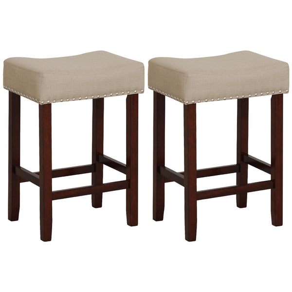 Set of 2 25 Inch Bar Stool with Curved Seat Cushions