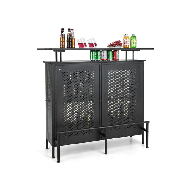 4-Tier Liquor Bar Table with 6 Glass Holders and Metal Footrest