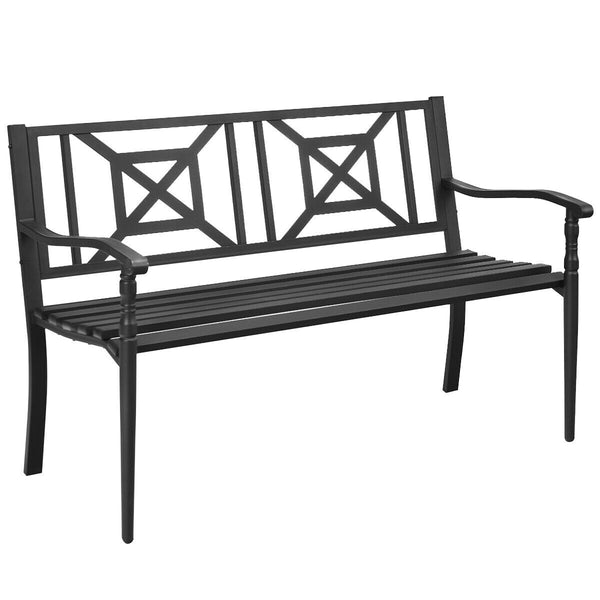 Patio Garden Bench Steel Frame Park Yard Outdoor Furniture