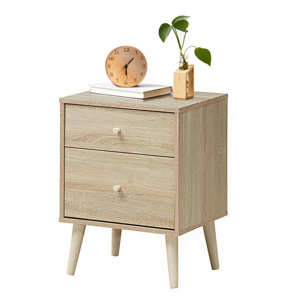 Free-standing Bedside Nightstand  with 2 Storage Drawers and Rubber Legs