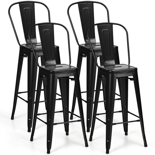 Set of 4 Modern Metal Industrial Bar Stools with Removable Back