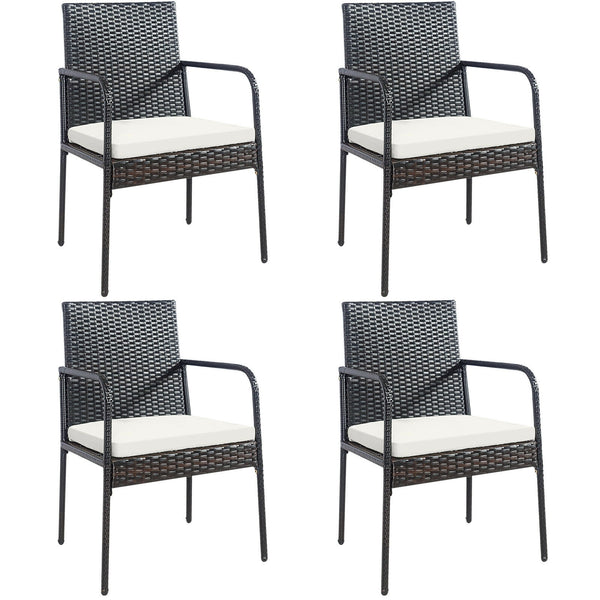 Set of 4 Patio Wicker Rattan Dining Chairs with Comfy Cushions