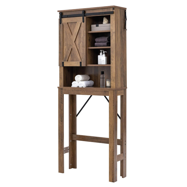 Wooden Bathroom Storage Cabinet with Sliding Barn Door and 3-level Adjustable Shelves