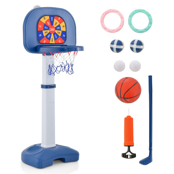 4-In-1 Adjustable Kids Basketball Hoop with Ring Toss Sticky Ball