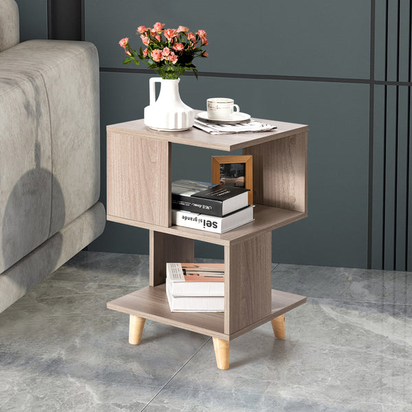 2 Pcs Wooden Modern Nightstand Set with Solid Wood Legs for Living Room