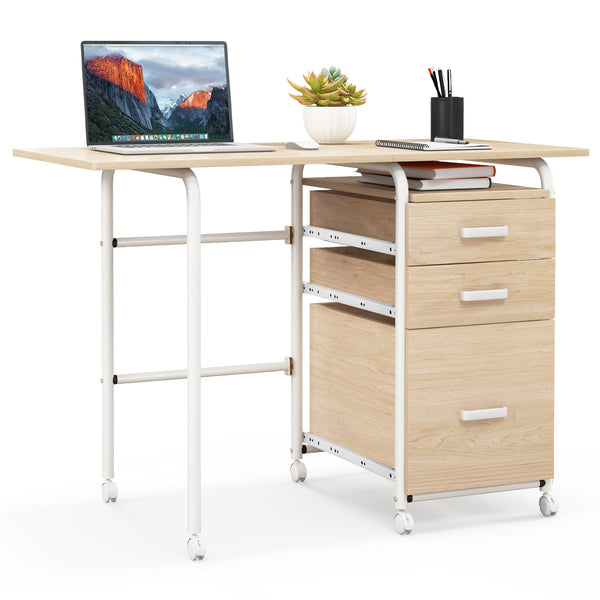 Home Office Folding Computer Laptop Desk Wheeled with 3 Drawers