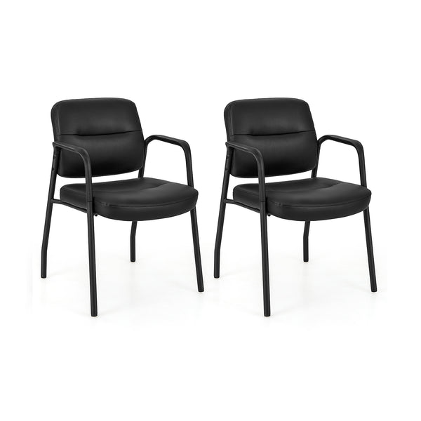 Waiting Room Guest Chair Set of 2 Upholstered Reception Chairs with Mixed PU Leather and Integrated Armrests