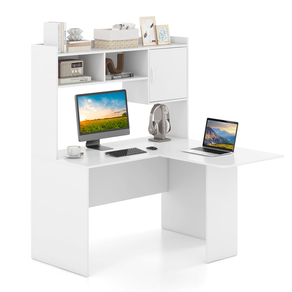 L-Shaped Desk Corner Computer Desk with Open Storage Hutch and Cabinet