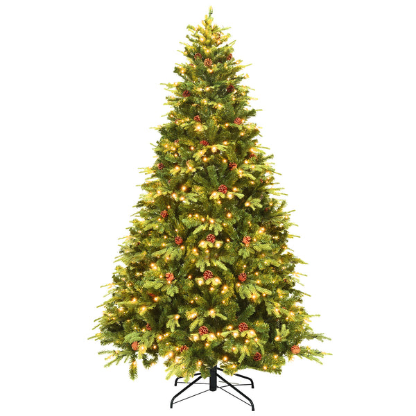 7.5 Feet Artificial Christmas Tree with LED Lights and Pine Cones