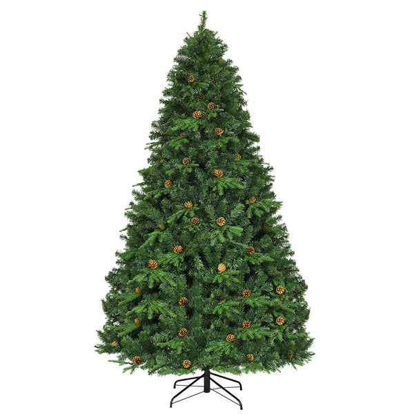 8 Feet Artificial Christmas Tree with LED Lights and Pine Cones