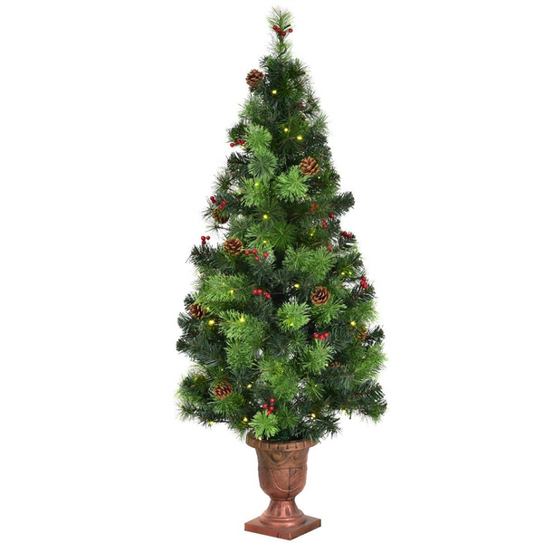 5 Feet LED Christmas Tree with Red Berries Pine Cones