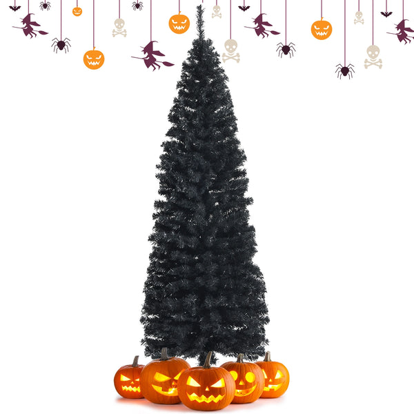 6ft Unlit Artificial Christmas Halloween Pencil Tree Black with Metal Stand