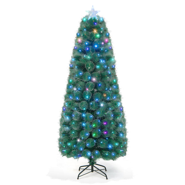 7 FT Pre-Lit Fiber Optic Christmas Tree with 148/185/226 Multi-Color LED Lights and Top Star Light