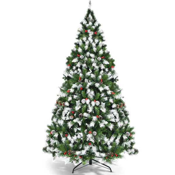 6 Feet Pre-lit Snow Flocked Christmas Tree with Red Berries