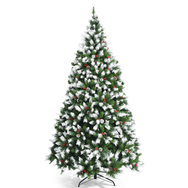 7.5 Feet Pre-lit Snow Flocked Christmas Tree with Red Berries