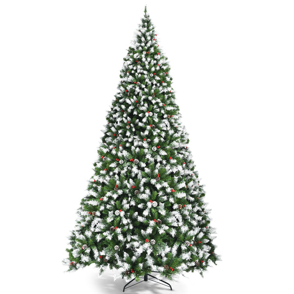 9 Feet Pre-lit Snow Flocked Christmas Tree with Red Berries