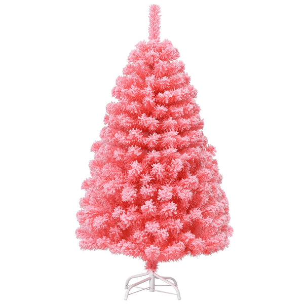 4.55 Feet Pink Christmas Tree with Snow Flocked PVC Tips and Metal Stand
