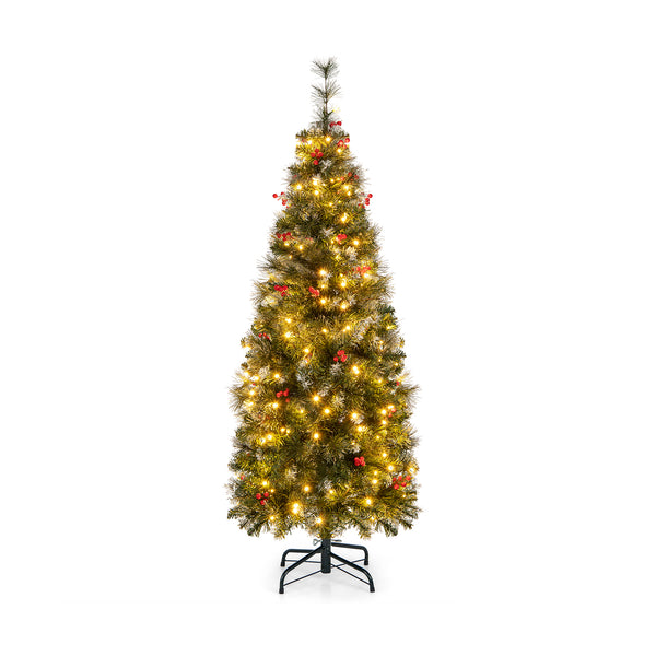 5 FT Pre-Lit Artificial Hinged Slim Pencil Christmas Tree