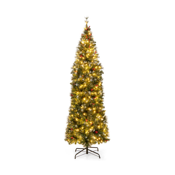 7 FT Pre-Lit Artificial Hinged Slim Pencil Christmas Tree