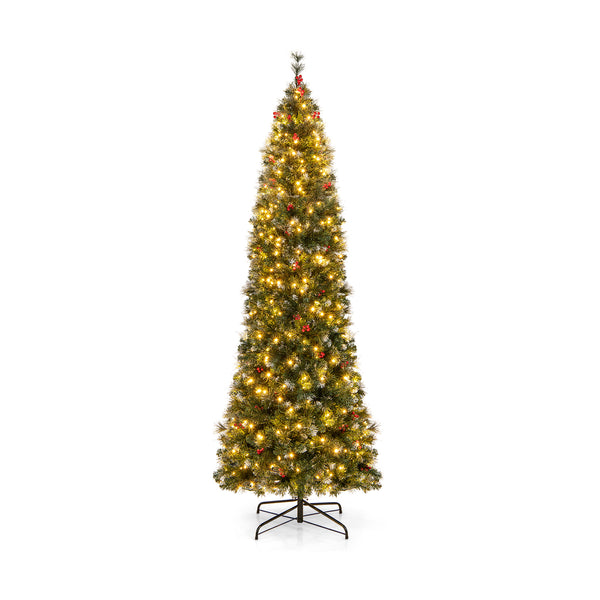 8 FT Pre-Lit Artificial Hinged Slim Pencil Christmas Tree