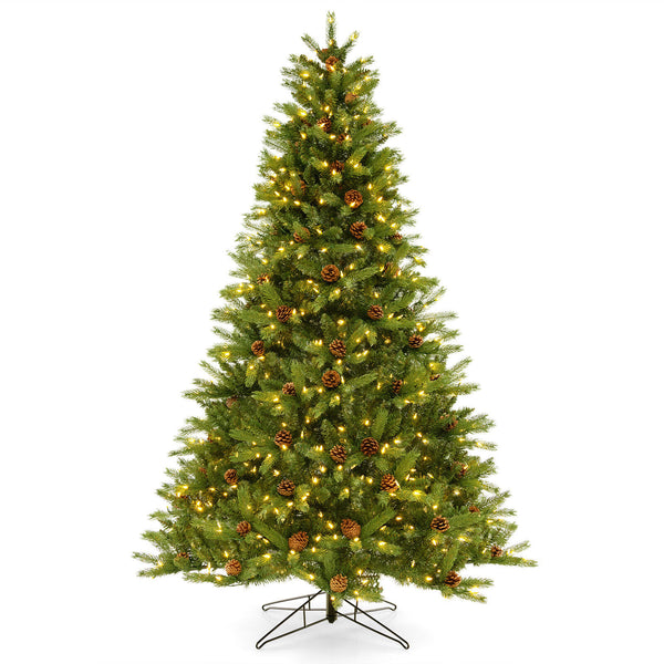 7 FT Artificial Christmas Tree with Pine Cones and Adjustable Brightness