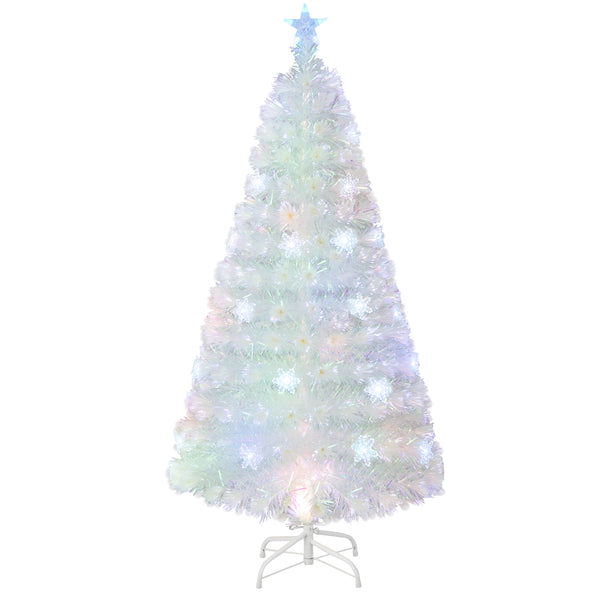 5 Feet Pre-Lit White Artificial Christmas Tree with Iridescent Leaves