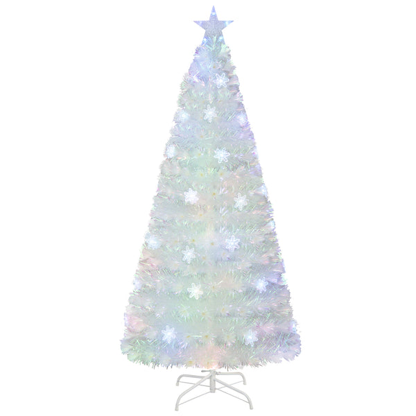6 Feet Pre-Lit White Artificial Christmas Tree with Iridescent Leaves