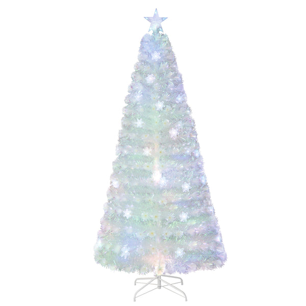 7 Feet Pre-Lit White Artificial Christmas Tree with Iridescent Leaves