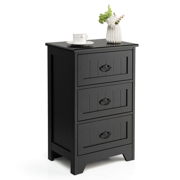 3 Drawers End Storage Wood Side Nightstand