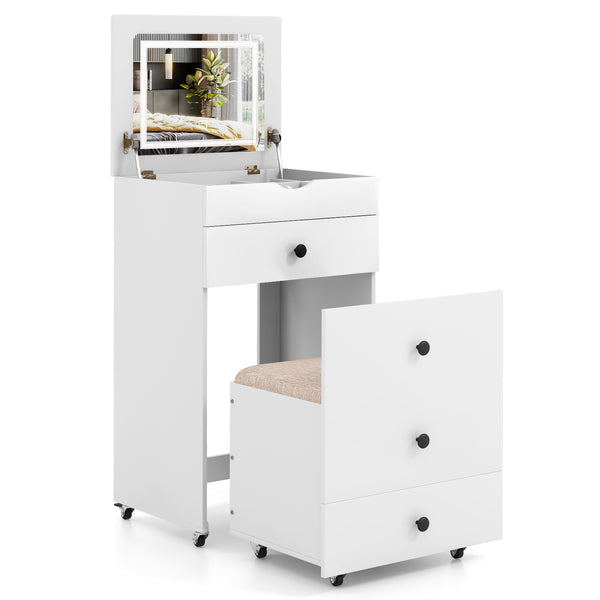 3-in-1 Vanity Set with Cushioned Stool and Flip-up Mirror